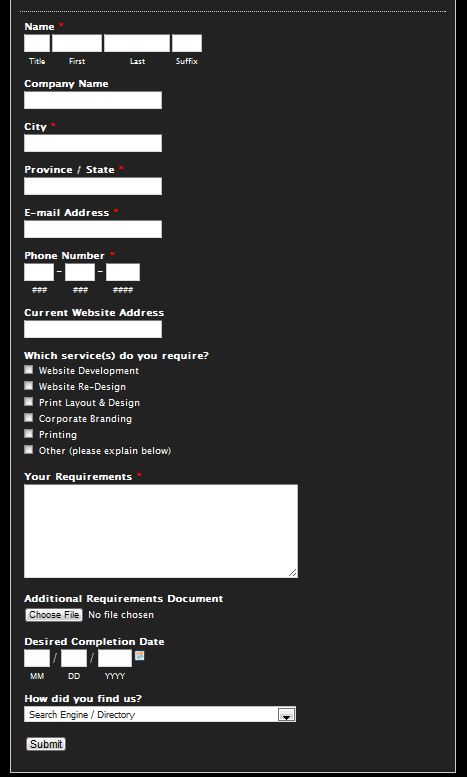 An image of a long registration form