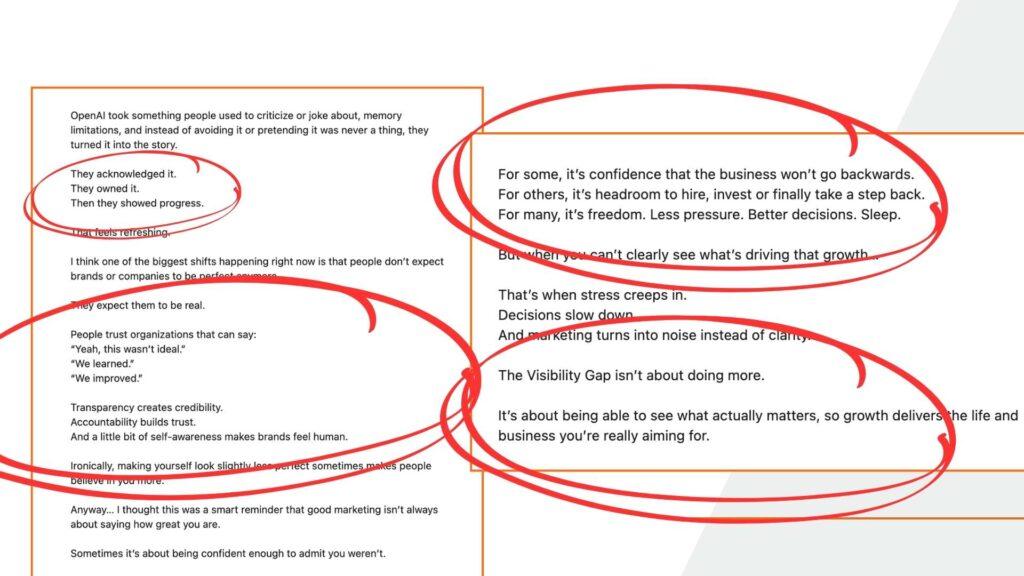 Example AI generated content in LinkedIn posts